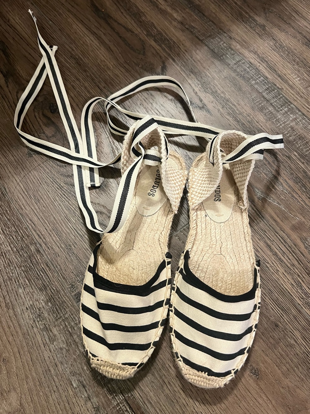 Soludos Striped Espadrille Lace-Up Sandal - Black & Cream